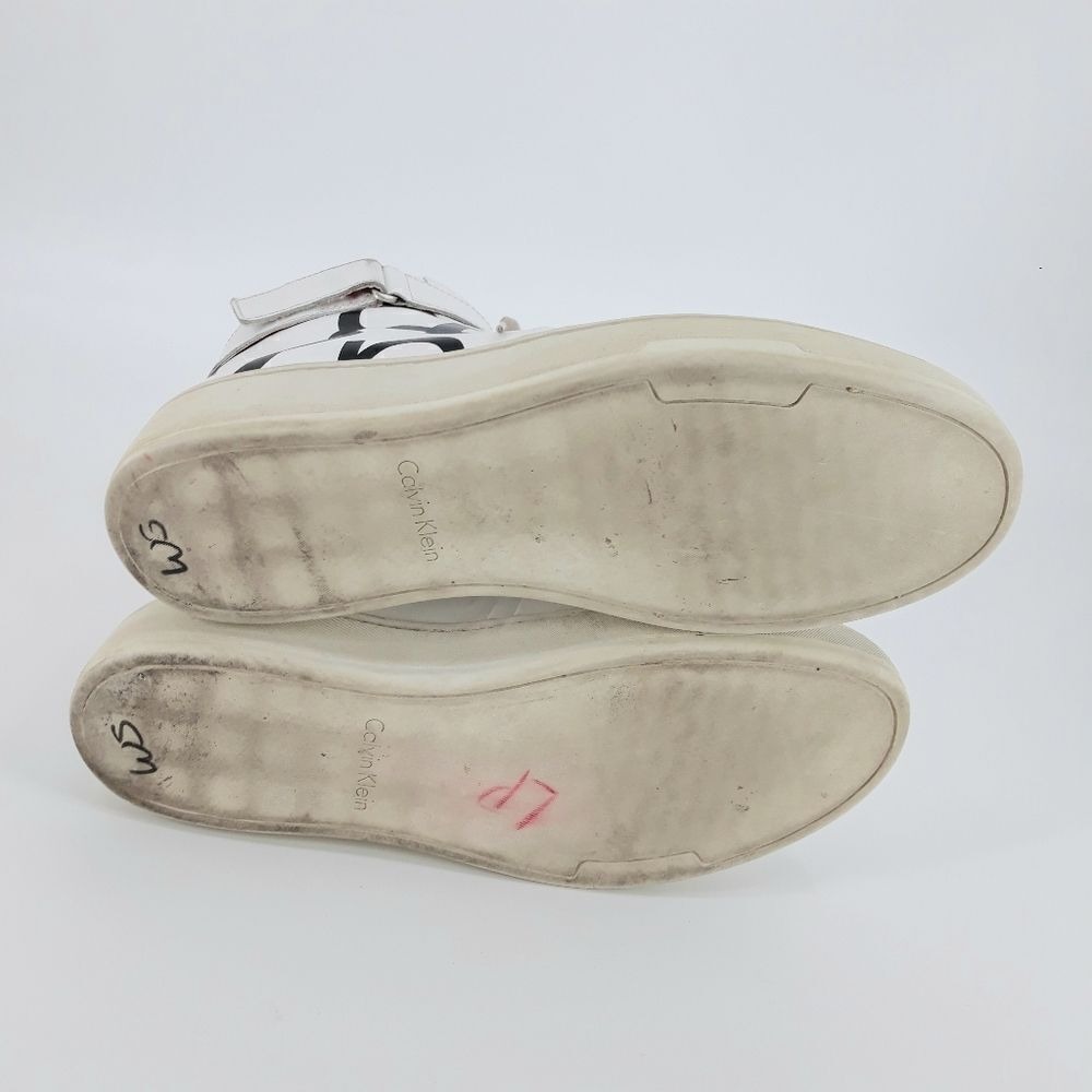 Y2K Calvin Klein Spell Out High Top Sneakers Sz 11 Navin Nappa Logo White Black - Picture 9 of 11